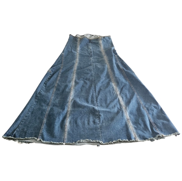 Forever 21+ Strapless Blue Jean Frayed Dress Size 1X Y2k Maxi - Picture 3 of 7